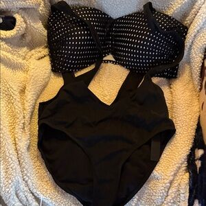 Ashley Graham Black Polka Dot Two-Piece Swimsuit Set